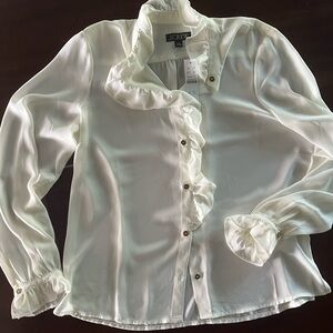 J. Crew Cream Ruffled Long Sleeve Sheer Blouse